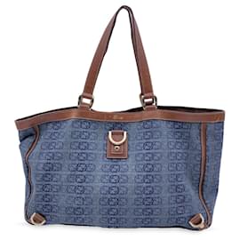 Gucci-Blue Logo Denim and Leather Abbey D-Ring Tote Bag Shopper-Blue