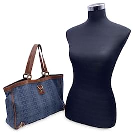 Gucci-Borsa shopper Abbey D-Ring in denim e pelle con logo blu-Blu