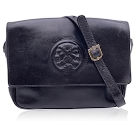 Fendi-Vintage Black Leather Janus Messenger Shoulder Bag-Black