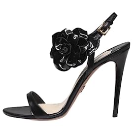 Prada-Sandalia de tacón negra con adornos florales - talla UE 39-Negro