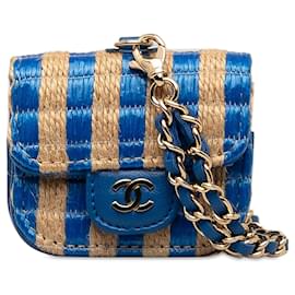 Chanel-Chanel Blue Raffia AirPods Pro Case-Brown,Blue,Beige