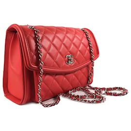 Chanel-Chanel Aba geométrica grande em pele de cordeiro vermelha-Vermelho