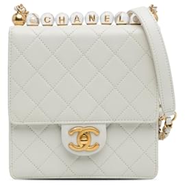 Chanel-Chanel Aba de pérolas pequenas chiques brancas-Branco