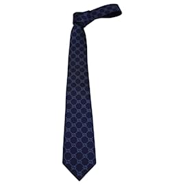 Gucci-Gucci Monogram GG Krawatte aus marineblauer Wolle-Blau,Marineblau