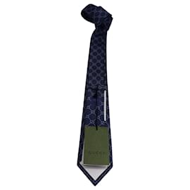 Gucci-Corbata Gucci con monograma y GG en lana azul marino-Azul,Azul marino