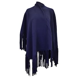 Burberry-Burberry Fringe Shawl in Navy Blue Wool -Navy blue