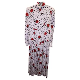Alessandra Rich-Alessandra Rich High-Neck Rose & Polka-Dot Print Kleid aus weißer Seide-Andere