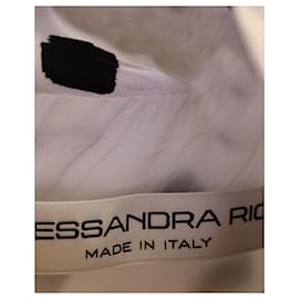 Alessandra Rich-Alessandra Rich Robe à col haut imprimé roses et à pois en soie blanche-Autre