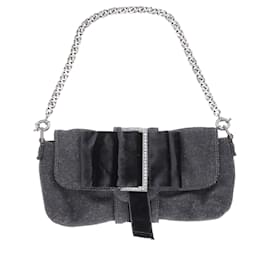 Lanvin-Lanvin Crystal-Buckle Chain Shoulder Bag aus grauer Wolle -Grau