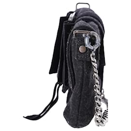 Lanvin-Lanvin Crystal-Buckle Chain Shoulder Bag aus grauer Wolle -Grau