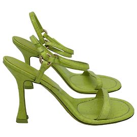 By Far High Heel Sandals in Green Croc-Embossed Leather Green