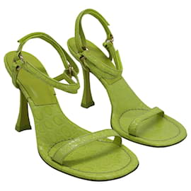 By Far-By Far High Heel Sandals in Green Croc-Embossed Leather-Green