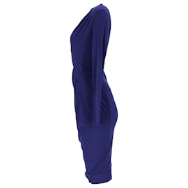 Max Mara-Max Mara Draped Long Sleeve Dress in Blue Silk-Blue