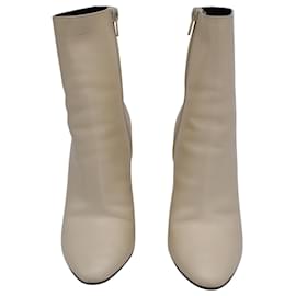 Yves Saint Laurent-Saint Laurent Almond-Toe Ankle Boots in Ecru calf leather Leather-White,Cream