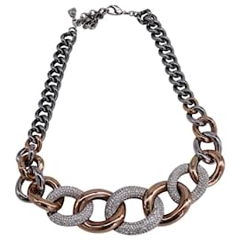 Swarovski-Swarovski Crystal Chunky Two-Toned Curb Link Necklace in Multicolor Metal-Multiple colors