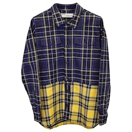 Off White-Off-White Zipped Checked Shirt in Blue and Yellow Cotton-Blue