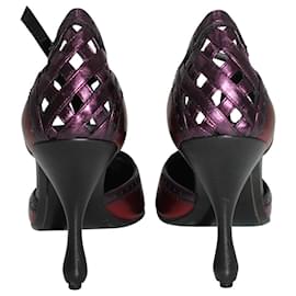 Bottega Veneta-Bottega Veneta Two Tone T-Strap Mary Jane Pumps in Purple Leather-Other