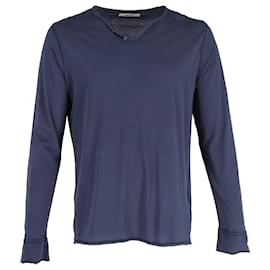Zadig & Voltaire-Zadig & Voltaire Long Sleeve Monastir T-shirt in Navy Blue Cotton-Blue,Navy blue