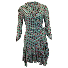 Diane Von Furstenberg-Diane Von Furstenberg Ruffled Wrap Dress in Turquoise Silk-Other