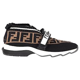 Fendi-Sneakers Fendi Logo in Tessuto in Poliammide Nera e Marrone-Nero