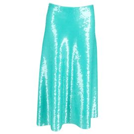 Victoria Beckham – Ausgestellter Midirock mit Pailletten aus mintgrünem Polyester Andere Grün