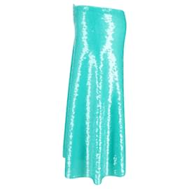 Victoria Beckham-Victoria Beckham Sequined Flared Midi Skirt in Mint Polyester-Other,Green