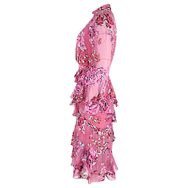 Autre Marque-Saloni Ruffled Midi Dress in Pink Cotton-Pink