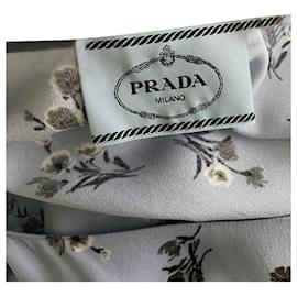 Prada-Prada Floral Printed Short Sleeve Dress in Powder Blue Cotton-Blue