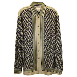 Versace-Camisa Estampada Versace La Greca em Seda Multicolor-Outro,Impressão em python