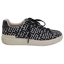Balmain-Balmain B-Court Monogram Sneakers in Black Canvas-Black