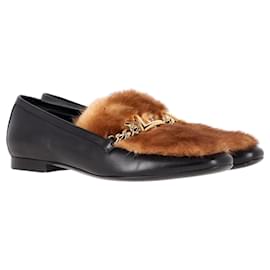 Louis Vuitton-Louis Vuitton Mink Fur-Trimmed Loafers in Black Leather-Black