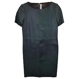 Saint Laurent-Saint Laurent Short Sleeve Dress in Green Leather-Green