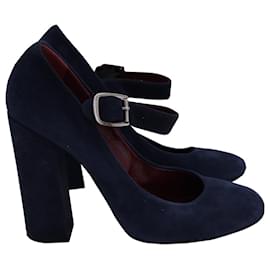 Chloé-Sapatos Chloe Mary Jane em camurça azul marinho-Azul,Azul marinho