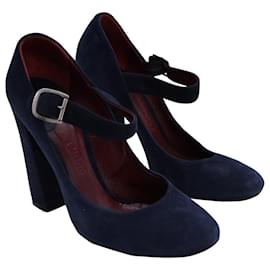 Chloé-Chloe Mary Jane Pumps in Navy Blue Suede-Blue,Navy blue