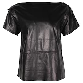 Louis Vuitton-Top con hombros descubiertos y cremallera Louis Vuitton en cuero negro-Negro