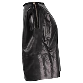 Louis Vuitton-Top con hombros descubiertos y cremallera Louis Vuitton en cuero negro-Negro