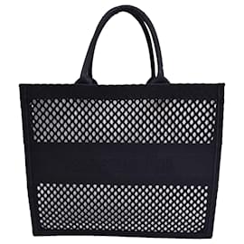 Dior-Dior Mesh Embroidered Large Book Tote in Black Canvas-Black