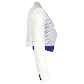 Autre Marque-Antonio Berardi Cropped Perforated Blazer in White and Blue Polyester-White