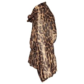Michael Kors-Top con hombros descubiertos y estampado de leopardo de Michael Kors en marrón metálico/Seda Dorada-Dorado,Metálico