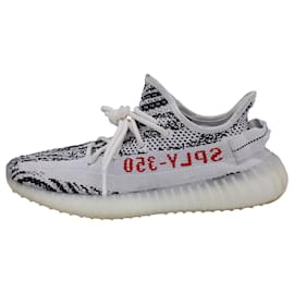 Yeezy-ADIDAS YEEZY BOOST 350 V2 Zebra Sneakers in White Cotton-White