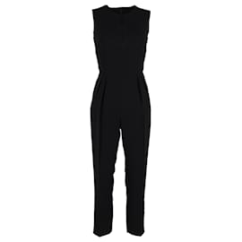 Max Mara-Max Mara Front Cut-Out Sleeveless Jumpsuit in Black Cotton-Black