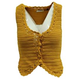 Sandro-Sandro Crochet-Knit Vest Top in Yellow Polyester Viscose-Yellow