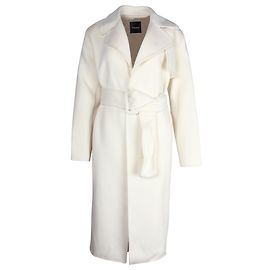 Theory Belted Trench Coat in Ecru Wool and Cashmere Blend White Cream