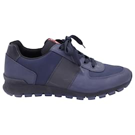 Prada-Prada Sport Match Race Low Top Sneakers in Navy Blue Leather-Navy blue