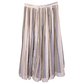 Prada-Prada Striped Asymmetric-Hem Skirt in Beige Silk-Other