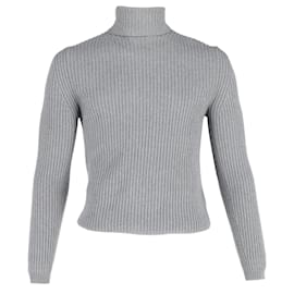 Tom Ford-Tom Ford Ribbed Roll Neck Sweater in Gray Wool-Grey