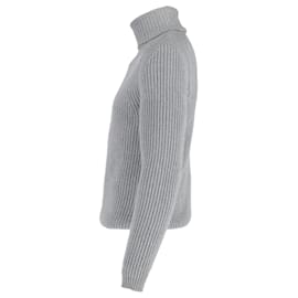 Tom Ford-Tom Ford Ribbed Roll Neck Sweater in Gray Wool-Grey