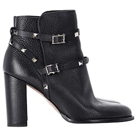 Valentino Garavani-Botines Valentino Rockstud en cuero negro-Negro