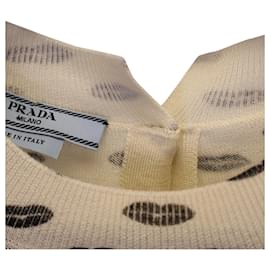 Prada-Prada-Lippen-Print-Rüschen-Stricktop aus weißem Kaschmir-Weiß