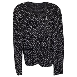Emporio Armani-Emporio Armani Textured Diagonal-zip Jacket in Black Polyester Viscose-Black